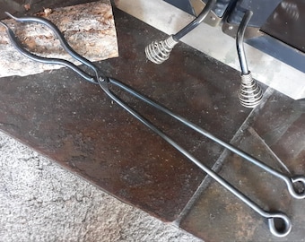Fireplace log tongs, stove scissors, blacksmith made