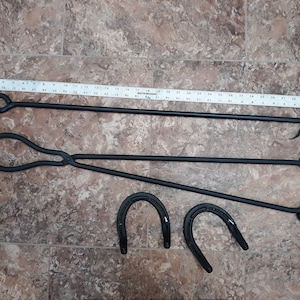 Long handled firepit set for camp or bon fires, blacksmith made