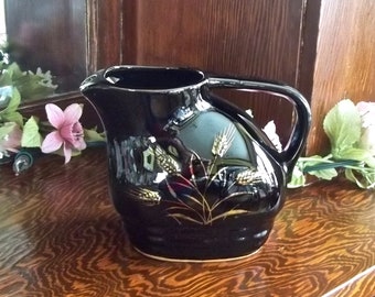 Jarra negra vintage, jarra de cerámica negra, jarra para jugo, cerámica negra, cerámica negra y dorada, cocina de los años 50, regalos de cocina vintage, RTS