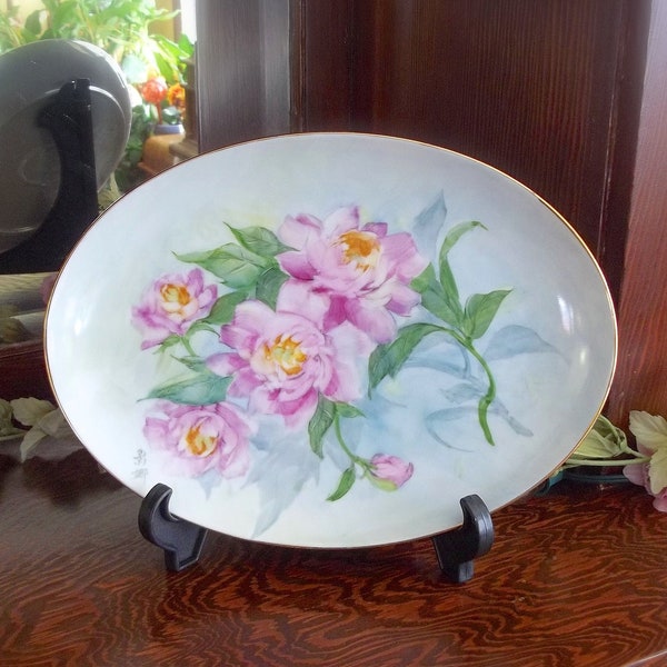 Floral Platter, Vintage Floral Platter, Floral Serving Dish, Vintage Hand Painted Platter, Vintage Wedding Platter, Cottage Platter, OOAK