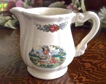 French Ceramic Creamer, French Cottage Creamer, Small Pitcher, French Country Ceramic Pitcher, Pictorial Pitcher, Breakfast Creamer, RTS