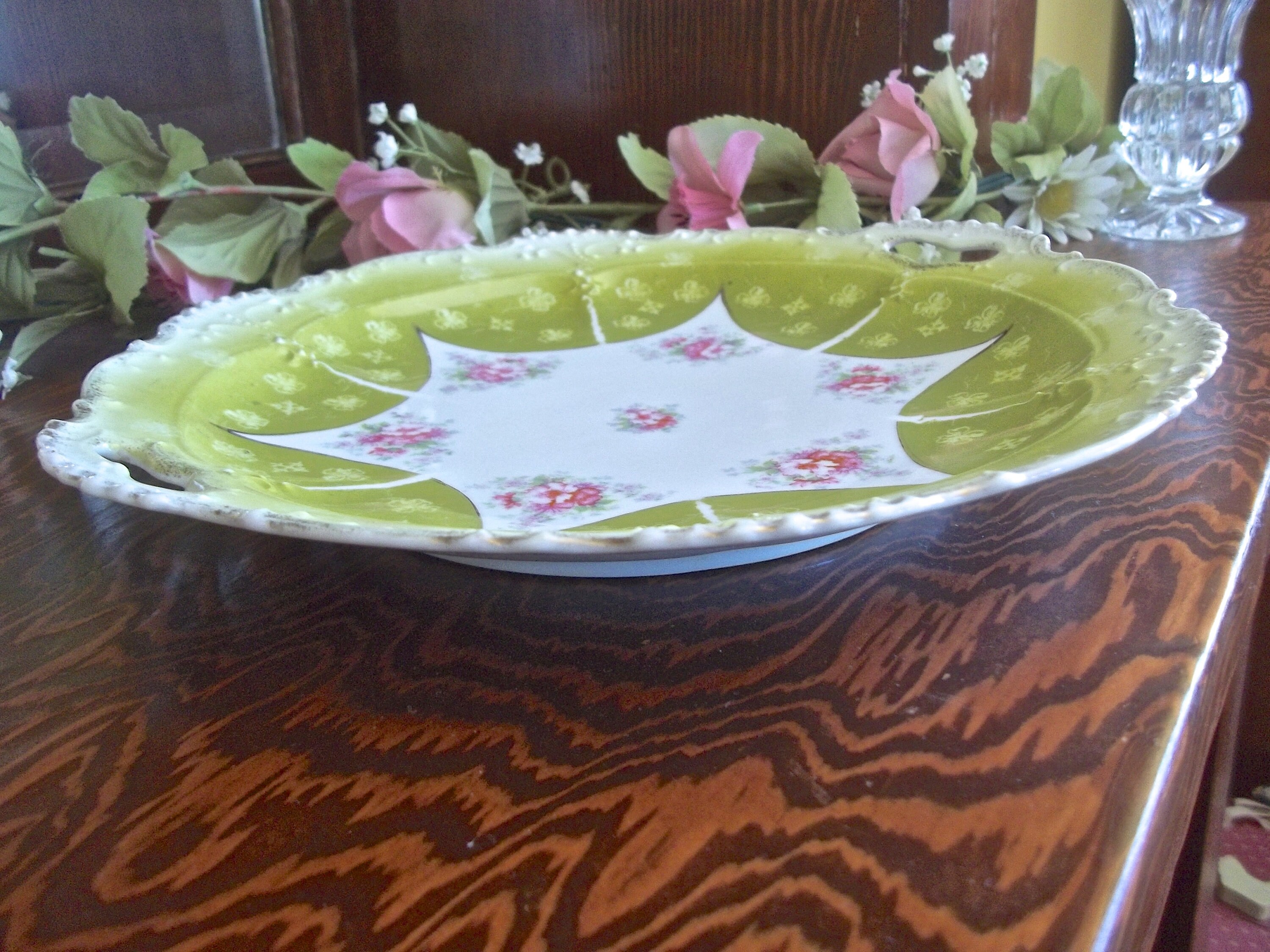 Vintage Floral Plate Vintage Floral Dish Green Floral Etsy