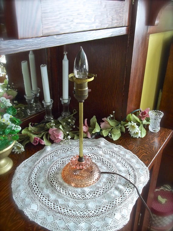 Cottage Lamp Pink Glass Lamp Vintage Cottage Decor Vintage Accent Lamp Vintage Bedroom Lighting Vintage Hobnail Lamp Cottage Bedroom