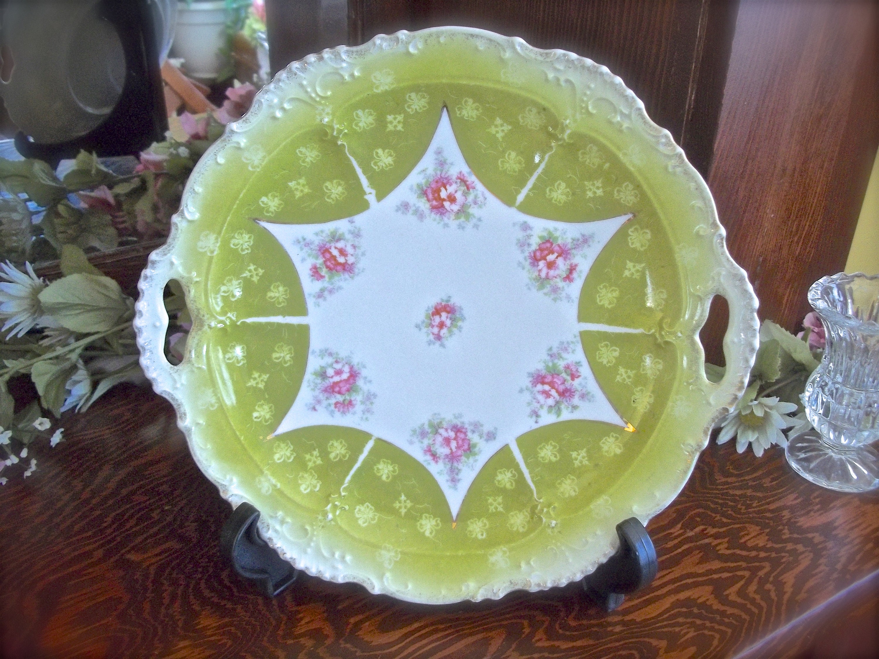 Vintage Floral Plate Vintage Floral Dish Green Floral Etsy