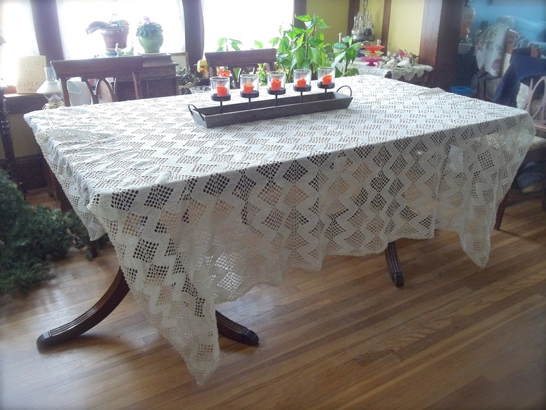 Vintage Lace Tablecloth Rectangle Lace Tablecloth Vintage Etsy