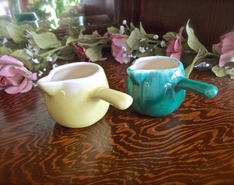 Ceramic Green Creamer, Vintage Creamer, Yellow Creamer, Boho Creamer, Retro Creamer, Coffee Accessory, 1970's Kitchen, Retro Kitchen, RTS