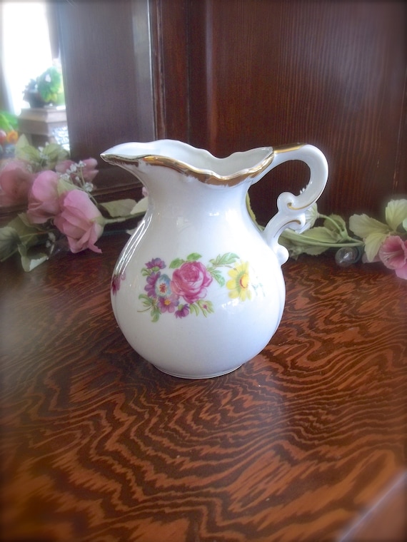Vintage Floral Creamer, Vintage Creamer, Floral Creamer, Cottage Chic Pitcher, Floral Pitcher, Vintage Wedding Decor, Vintage Lefton Pitcher