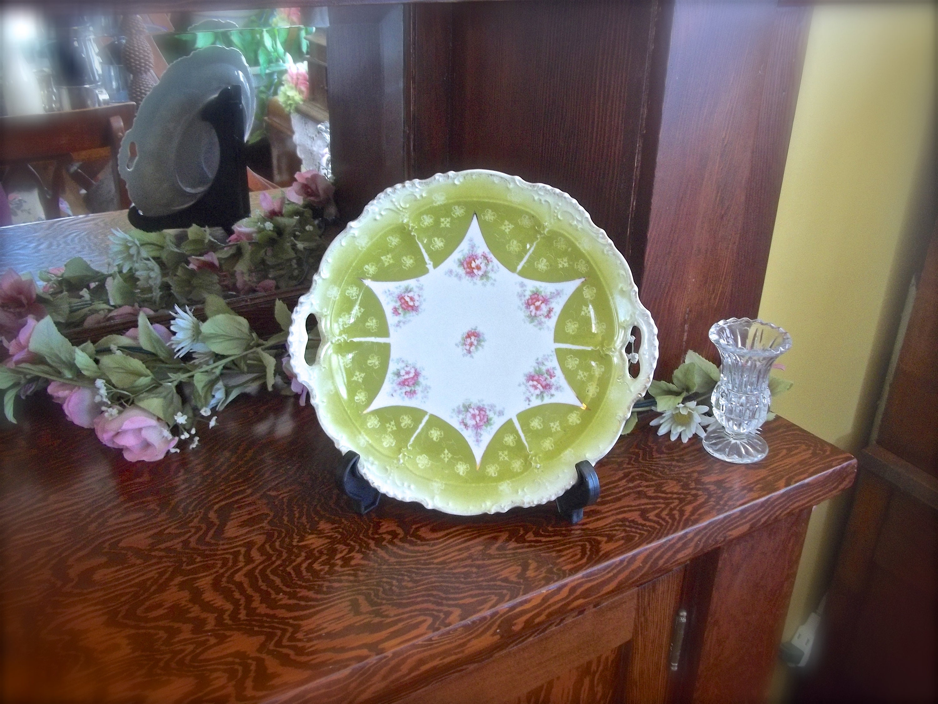 Vintage Floral Plate Vintage Floral Dish Green Floral Etsy