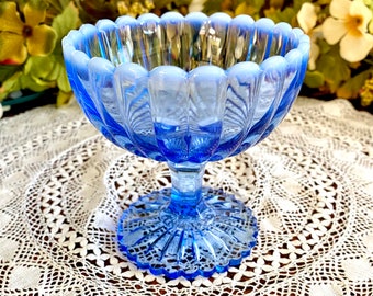 Blaue Kompottschale, blaue Bonbonschale, Vintage-Schale auf Sockel, blaue Servierschale aus Glas, Vintage-Beerenschale, Dessertschale, Hochzeitsdekoration