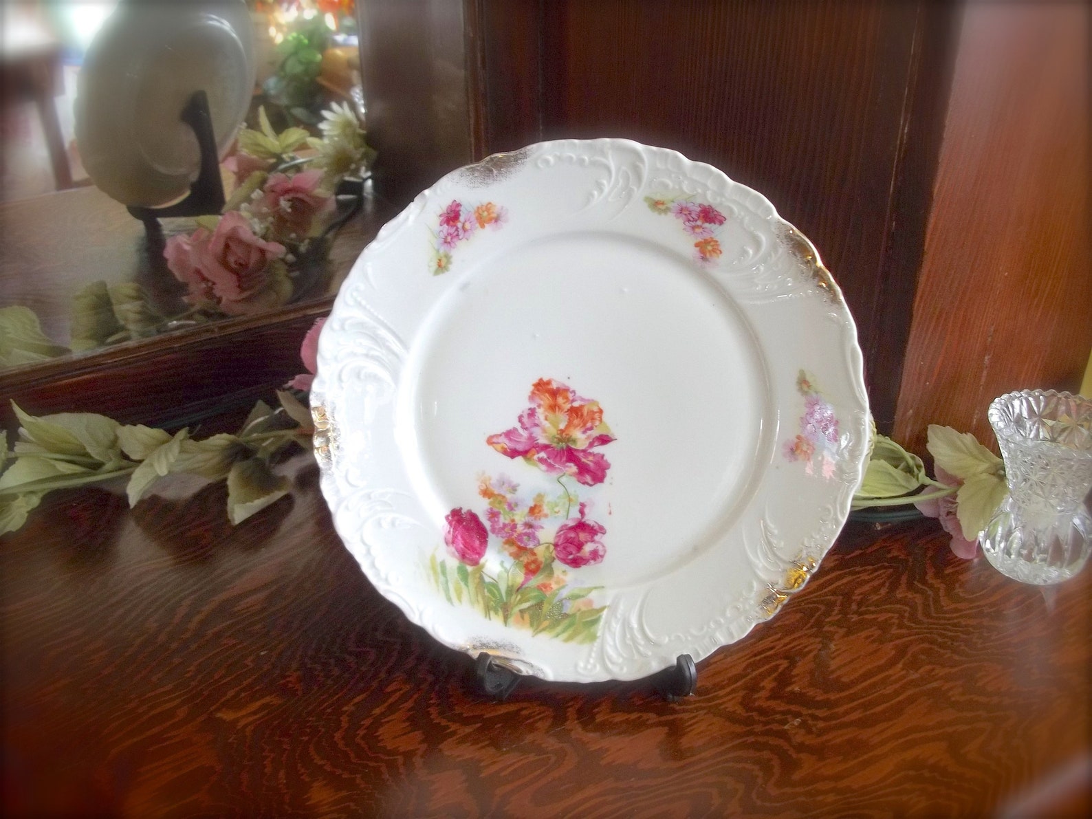 Floral Plate Vintage, Pink Floral Plate, Vintage Floral Plate, Vintage Iris, Shabby Pink Cottage