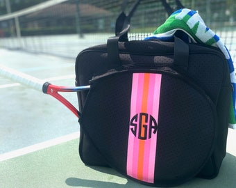 Personalized Neoprene tennis bag Black with Pink stripes Best Seller Tennis Bag Great for gift