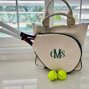 Tennis Mom Monogrammed Tennis Bag Personalized Tennis Tote Bag Top Zip Closure Tennis Tote Bag Great for a Gift Natural/Green
