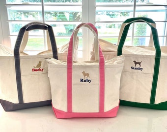24 Dog Embroidery Design Personalized dachshund bag Monogrammed silhouette canvas tote bag with paw print Labrador Lab Dog