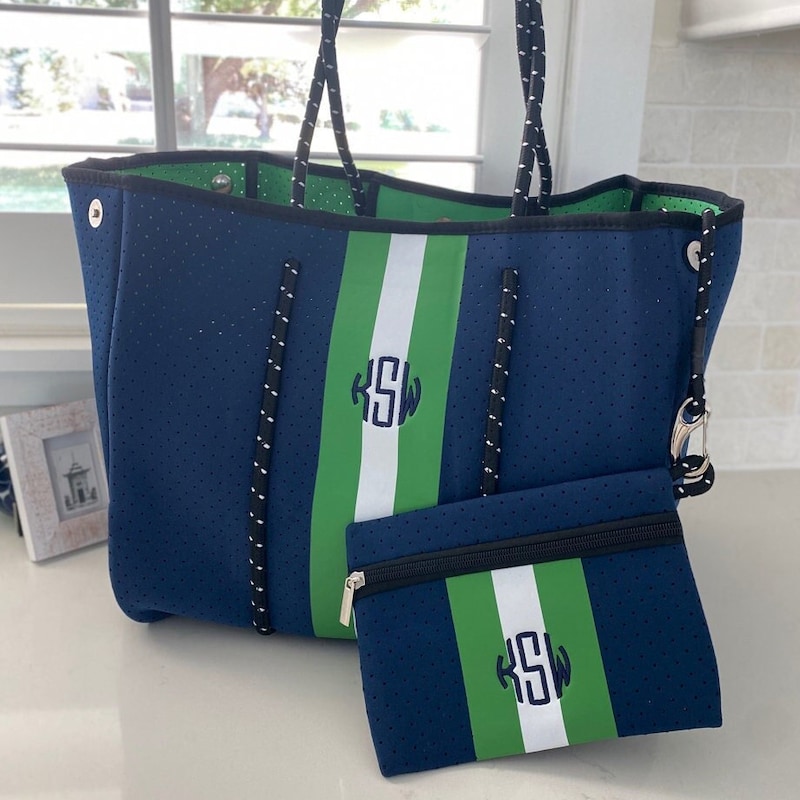 Navy Blue Aztec Stripe Neoprene Tote Bag main image 1