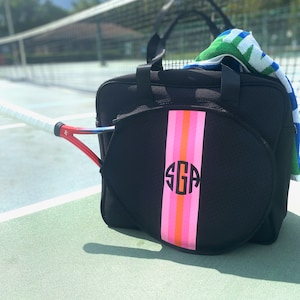 Personalized Neoprene tennis bag Black with Pink stripes Best Seller Tennis Bag Great for gift