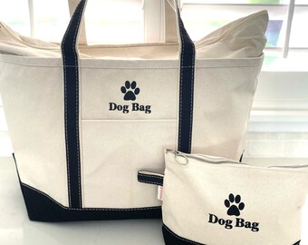Personalized Dog bag personalized dog paw bag Monogrammed silhouette bag with make up bag