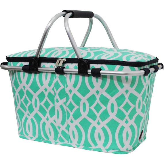 Personalized picnic basket Insulated market basket Mint print Etsy