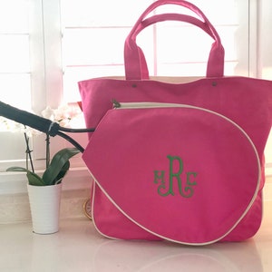 Tennis Mom Monogrammed Tennis Bag Personalized Tennis Tote Bag Top Zip Closure Tennis Tote Bag Great for a Gift Pink/Natural