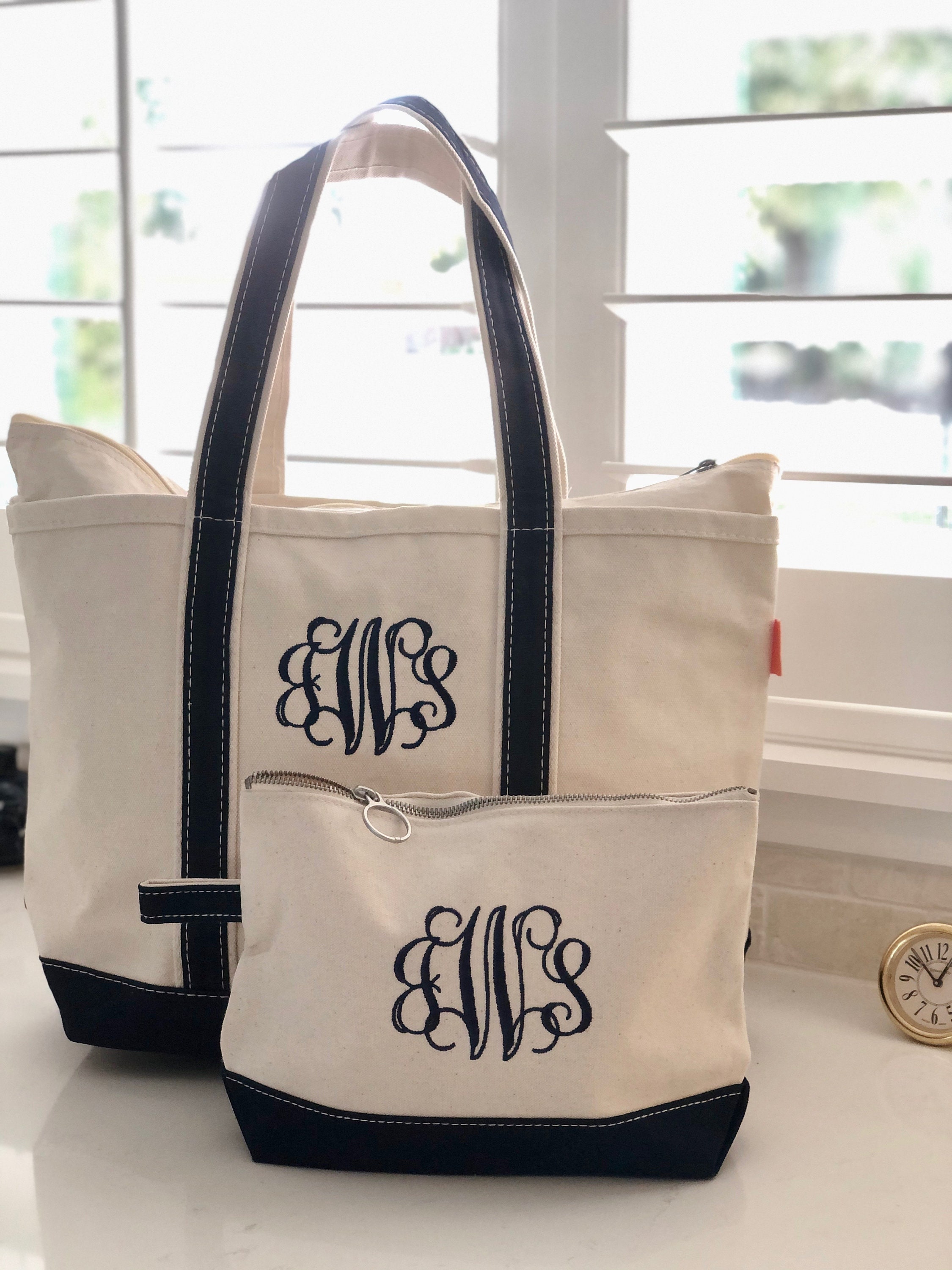 Gift for her Monogrammed Zip Top Canvas Tote Bag and Make up Etsy