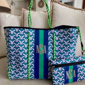 Neoprene Tote Bag by Touch of South Blue Aztec
