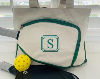 Personalized Pickleball Tote Bag – Monogrammed Pickleball Bag with Top Zip – Custom Gift for Pickleball Lovers