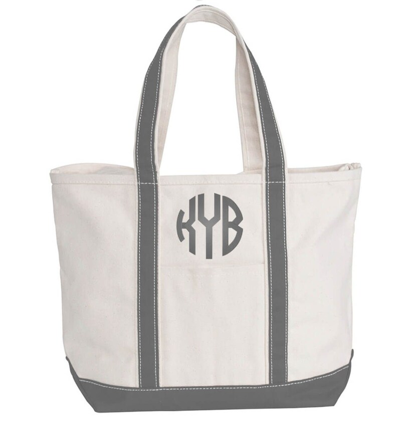 Monogram Tote Bag Zipper Top Personalized Canvas Tote Bag Etsy