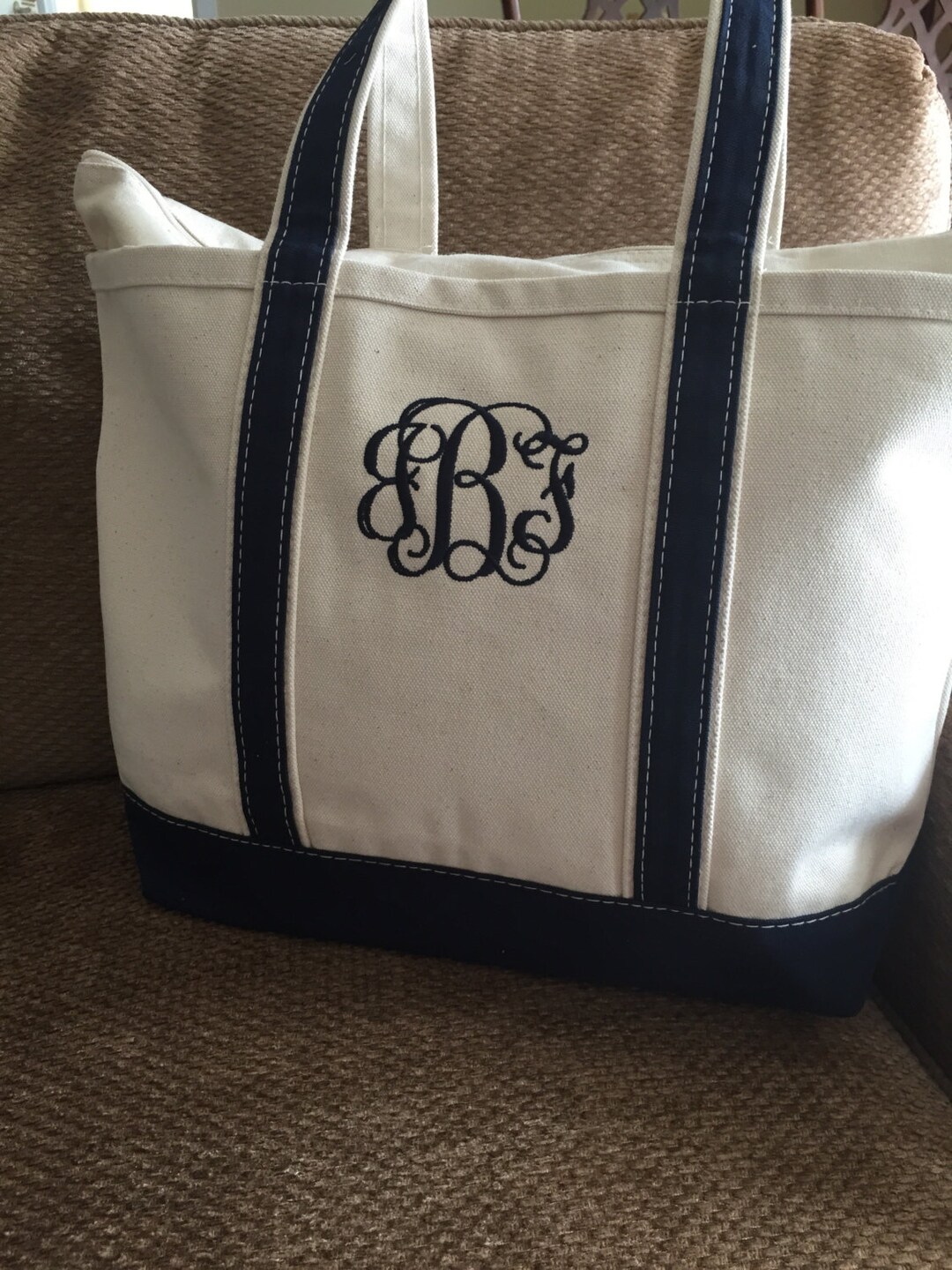 Monogram Tote Bag Zipper Top Personalized Canvas Tote Bag Etsy
