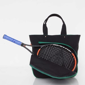 Tennis Mom Monogrammed Tennis Bag Personalized Tennis Tote Bag Top Zip Closure Tennis Tote Bag Great for a Gift Black/Green