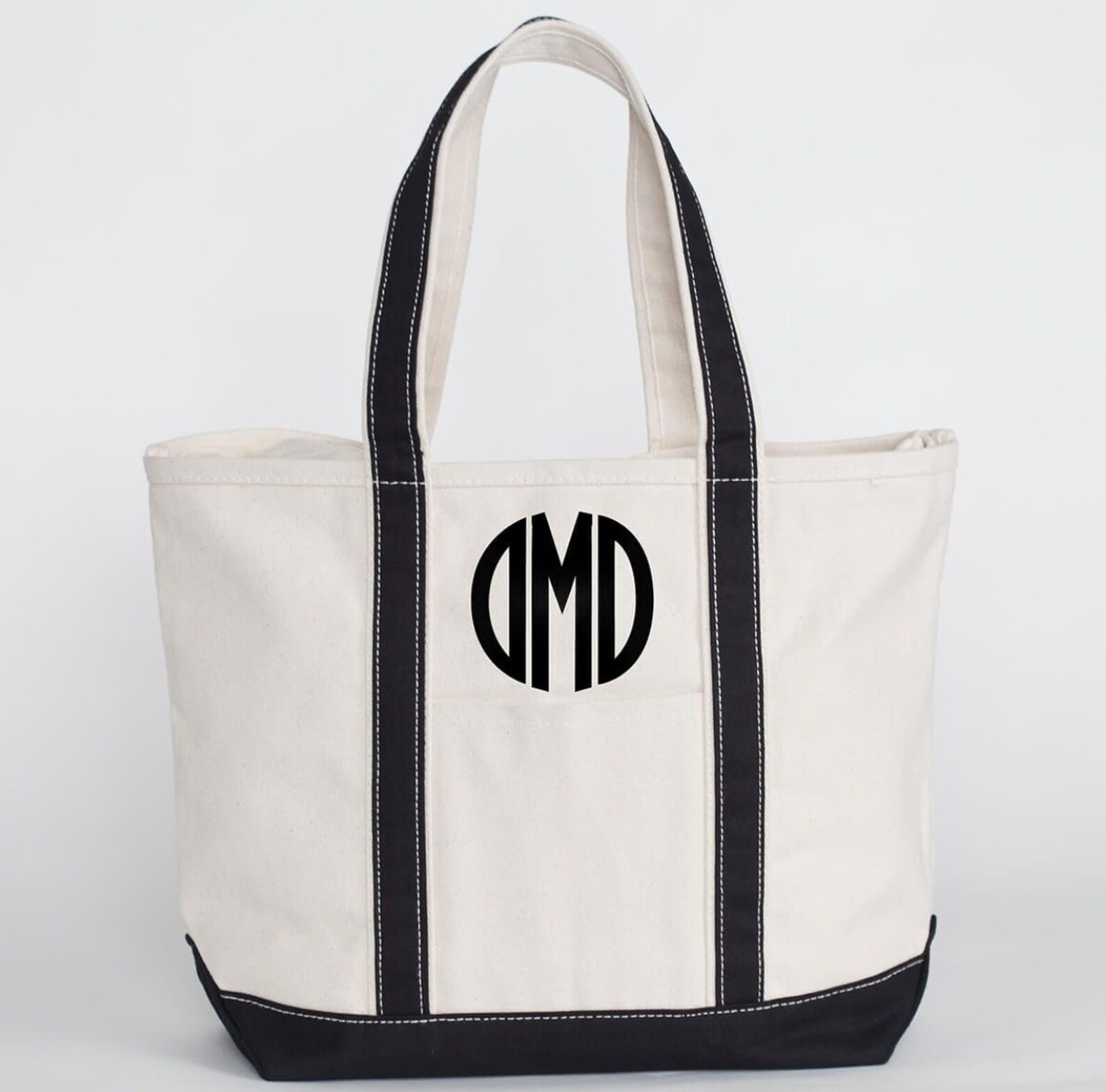 Monogram Tote Bag Zipper Top Personalized Canvas Tote Bag Etsy
