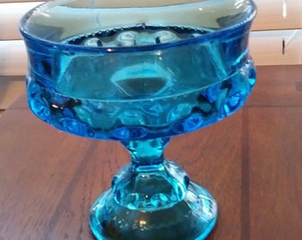 Indiana Glass Compote, Blue Carnival Glass Compote, Thumbnail Compote, Vintage Compote, Blue Compote, Depression Glass, Compote