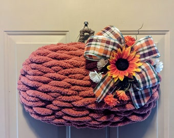 Pumpkin Wreath, Chunky Yarn Pumpkin Wreath, Fall Pumpkin Wreath, Autumn Wreath, Orange Pumpkin Wreath, Orange Wreath, Thanksgiving Wreath