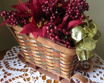 Red Poinsettia Sleigh Arrangement: Rustic Christmas Centerpiece