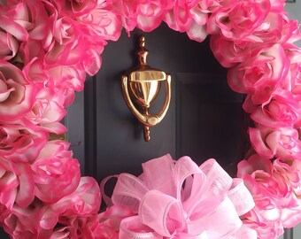 Wreath, Pink Wreath, Valentine, Rose Wreath, Rose's, Wedding Wreath, Silk Flowers, Front Door Wreath, Memorial Day, Mothers Day, Weddings