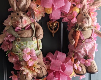 Easter Wreath, Pink Bunny Wreath, Rabbit Wreath, Easter Rabbits, Easter Bunny Wreath, Rabbits, Easter Decoration,Spring Grapevine Wreath