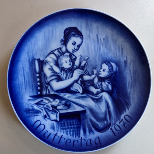 Bareather Muttertag 1970, Ludwig Richter Plate, 1970 Mother's Day Plate, Dresden Germany Plate, Cobalt Blue Vintage Plate, Mother's Day