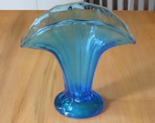 Blue Glass Fan Vase, Vintage Blue Glass Vase, Blue Vase, Vase, Blue Fan Vase, Floral Vase, Blue Glass, Blue, Home Decoration, Home Deco