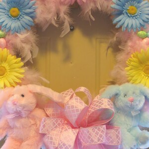 Pink Easter Bunny Wreath: Feathered Spring Decor, Daisy Accents image 5