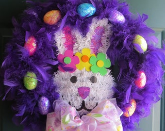 Purple Feather Easter Bunny Wreath, Easter Wreath, Feather Wreath, Purple Wreath, Easter Bunny Wreath, Easter Decoration