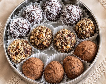 Chocolate Truffles Gift Box, Homemade Gourmet Truffles, Assorted Chocolate Candy, Coconut Nut Cocoa Truffles, gourmet gifts