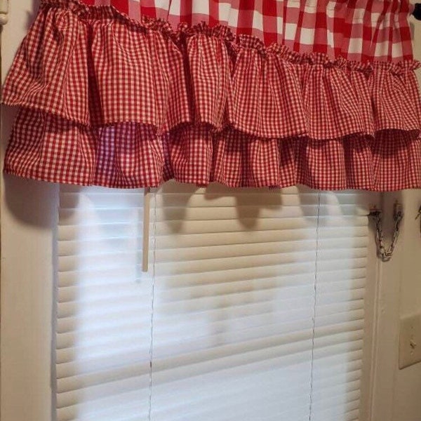 Red and White Gingham Curtains Etsy