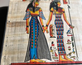 Authentic Painted Egyptian Papyrus Art /Ancient Deities Holding Hands 12X16”/ Free papyrus book mark