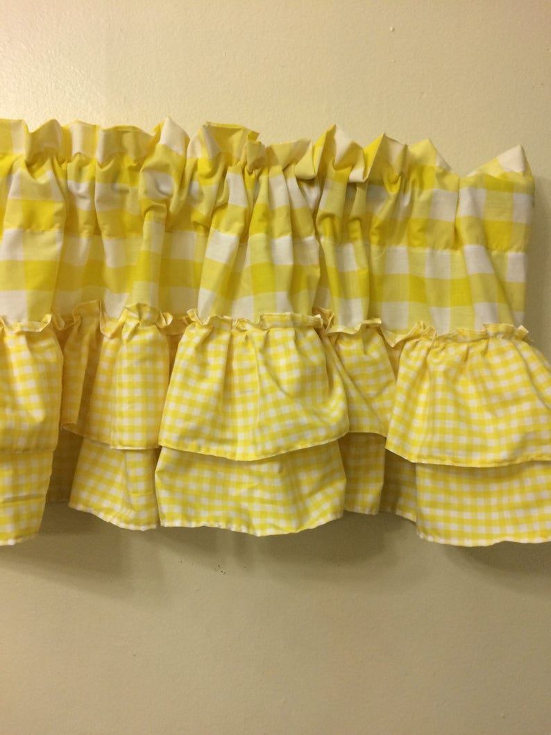 Yellow Gingham Valance with Ruffles Gingham Vintage Curtains Etsy