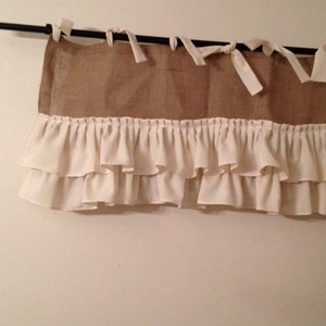 Ruffled Burlap Valance with Muslin Ties, Handmade Window Treatment