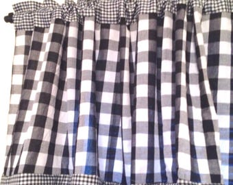 Black and White Gingham Valance Check Valances Checkered Curtains farm house vintage look