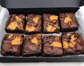 Peanut Butter Chocolate Brownies, Fudgy Homemade Brownies, Gourmet Chocolate Dessert, Brownie Gift Box, Brownies by Mail