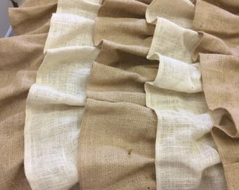 Burlap ruffled bed Runner, bed scarf