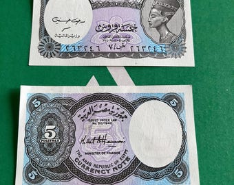 Eid gifts/Uncirculated Vintage Egyptian Banknote Nefertiti & King Tut - 5 Piasters /1940