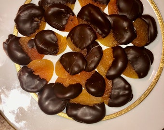 Apricots dipped in Dark Callebaut Chocolate /16oz./One Pound