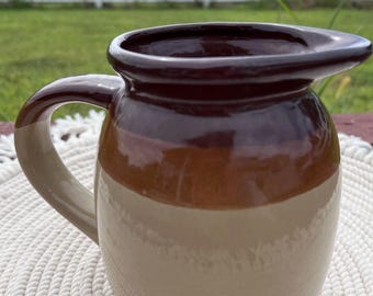 vintage glazed three tones stonewear pitcher/ rustic farmhouse pottery