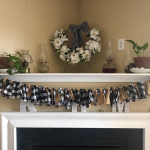 Buffalo Check Tie Rag Garland /banner for your farmhouse decor4feet